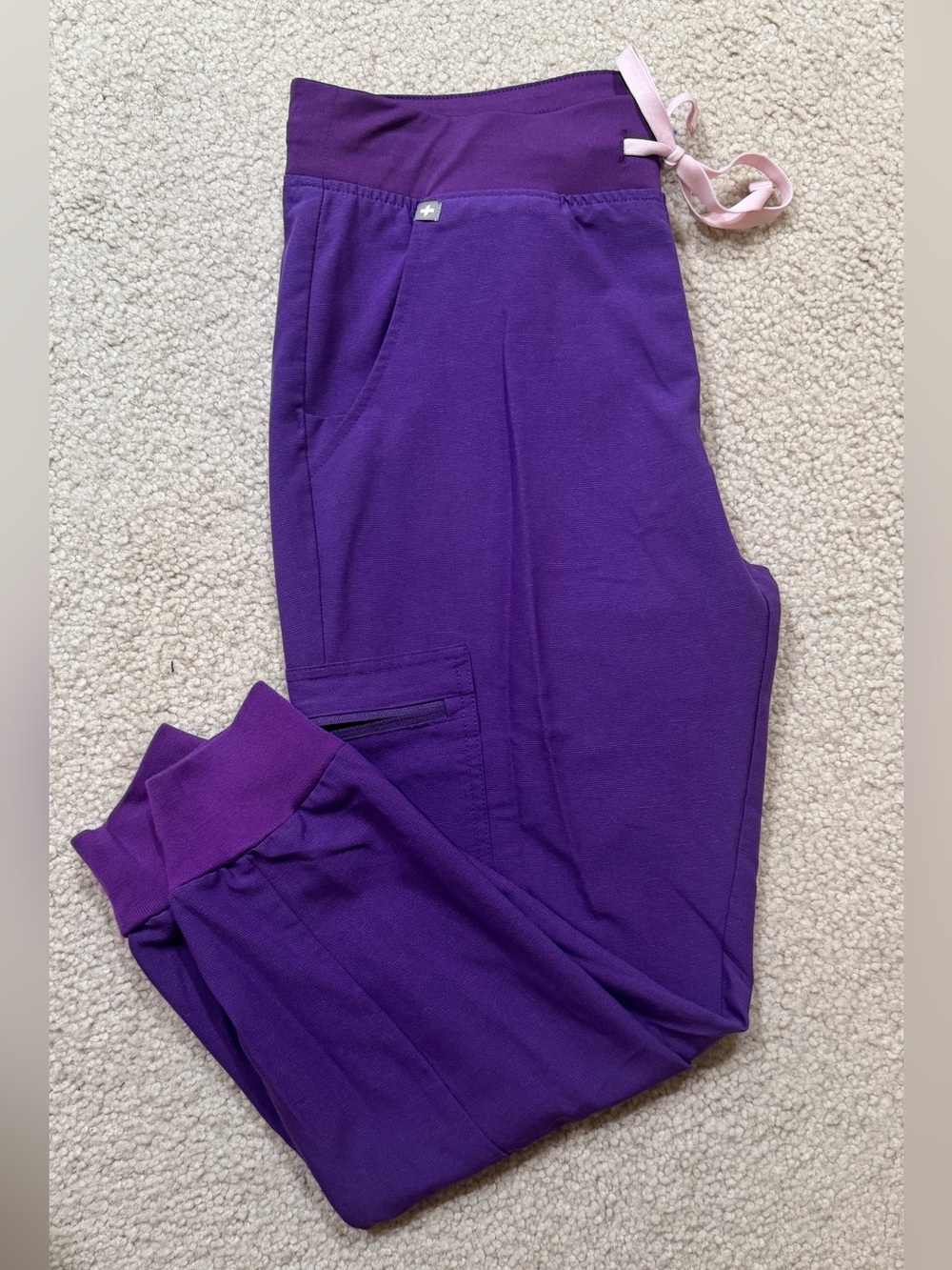 Figs Women's Vibrant Purple Zamora Jogger Pants with Pink Drawstring